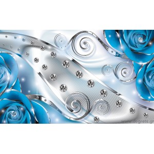 Φωτοταπετσαρία Μπλε Floral διαμάντι 3D