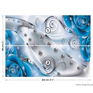 Φωτοταπετσαρία Μπλε Floral διαμάντι 3D