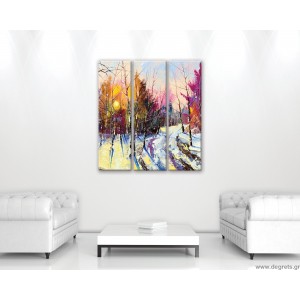 Σετ Εικόνα Canvas 3 κομμάτια Χειμώνας - δασικό τοπίο